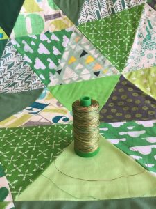 Green Triangle Quilt and initial thought of Dream Green batting, aurifil thread
