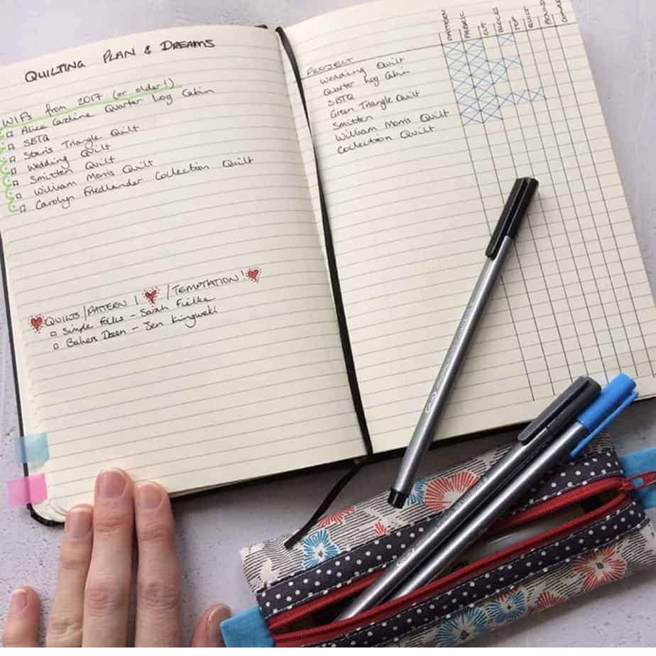 Bullet Journal spread for Quilting Projects and Planning
