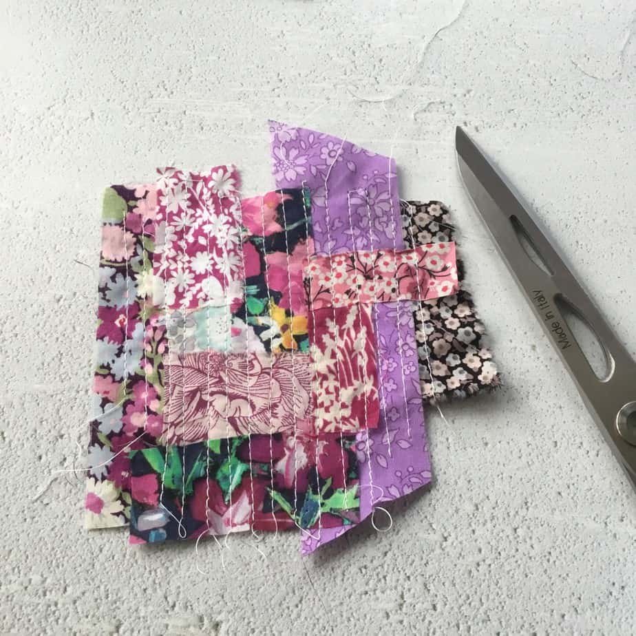 Tutorial for making a Boro Patchwork coaster using scrap fabrics.